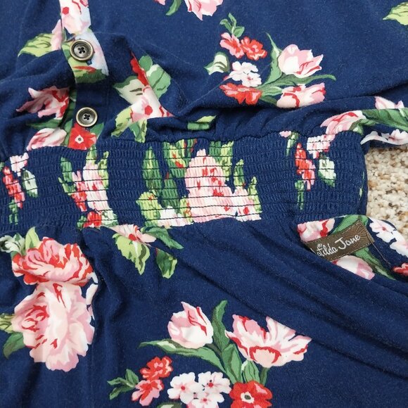 3071 Size Medium Matilda Jane One Piece Romper in Navy Blue and Pink Roses. - Picture 2 of 8